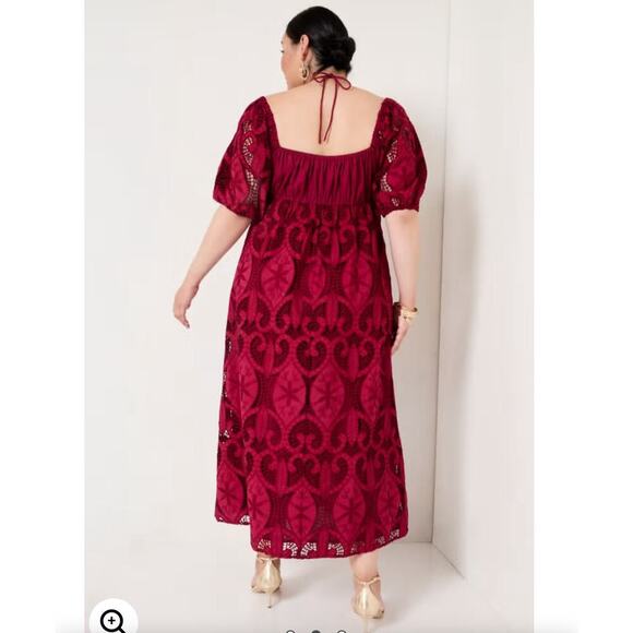 June + Vie Women's Plus Eyelet Sleeve Embroidered Peasant Dress 14/16 Rumba Red - Picture 6 of 12